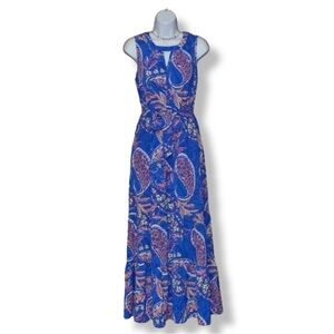 APT. 9 Blue Paisley Sleeveless Maxi Dress Tie Waist Size M